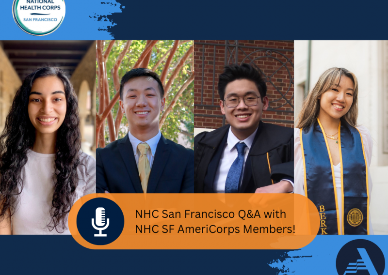 Collage photo of members Anita, Michael, Trevor, and Vivian. The middle displays the name "NHC San Francisco Q&A with NHC SF Members"!