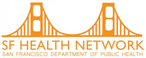 a suspension bridge with two towers is pictured with the words below reading SF Health Network. Below that reads San Francisco Department of Public Health.
