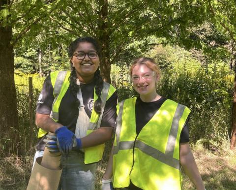 Aparna (left) and Elizabeth (right) pose together during an NHC Pittsburgh Service Day Event.