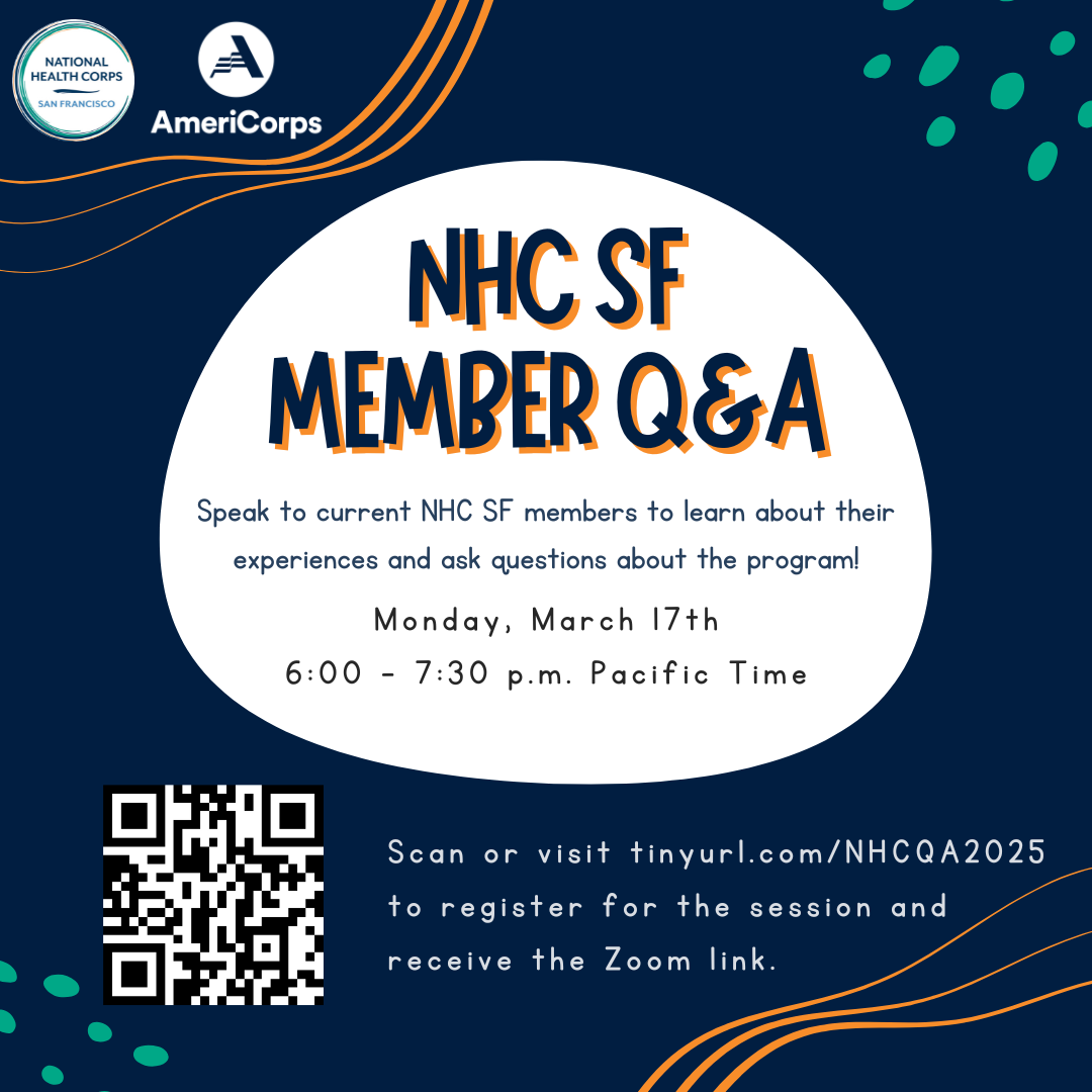 An invitation to NHC San Francisco's Member-Led Q&A on Monday March 17th from 6:00pm - 7:30pm Pacific Time. There is a QR code at the bottom left corner to RSVP to the event. 