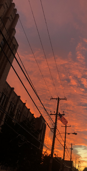 Beautiful, vivid sunset the night of the 2020 Presidential Election outside of Vaux Big Picture High School.